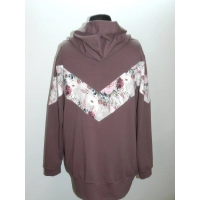 Sportowa bluza XXL z kapturem - brązowa z kwiatowymi wstawkami